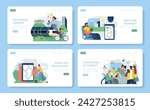 Urban Transportation Methods set. Tech-empowered transport navigation and inclusive access. Multi-modal travel options for urban dwellers. Seamless and safe city transit experiences.