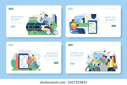 In: Urban Transportation Methods Set. Technisch gestützte Verkehrsnavigation und inklusiver Zugang. Multimodale Reiseoptionen für Stadtbewohner. Nahtlose und sichere City Transit Erlebnisse.