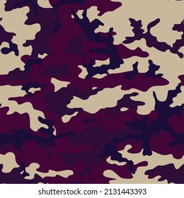 
Urban trendy camouflage pattern, purple background vector graphics, modern print.