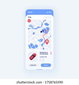 Urban trip smartphone interface vector template. Mobile app page white design layout. Collective car sharing screen. Flat UI for application. Taxi route. Transport for rent. Phone display