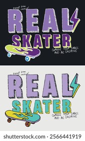 Urban typography colorful graffiti street art style real skater slogan print with hand drawn skateboard sketch for graphic tee t shirt or poster card - Vector 