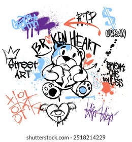 
Urban typography graffiti Broken heart slogan print for man - woman graphic tee t shirt - Vector