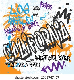 Urban typography graffiti California slogan print for man - woman graphic tee t shirt - Vector