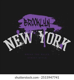 Urbana tipografía graffiti y estilo universitario Nueva York - Brooklyn slogan print para hombre - mujer camiseta gráfica - Vector