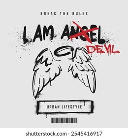 Urban typography graffiti I am devil slogan print for man - woman graphic tee t shirt - Vector