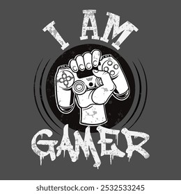 Urban typography graffiti I am gamer slogan print for man - woman graphic tee t shirt - Vector