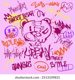 Urban typography graffiti sweet bear slogan print for man - woman graphic tee t shirt - Vector