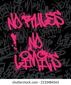 Urban typography hipster street art graffiti wall no rules no limits slogan print with neon color for graphic tee t shirt or sweatshirt - Vector