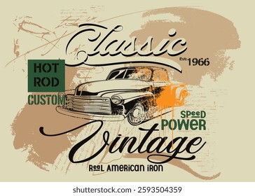 Urban typography hipster street art, abstract car grunge vintage,t shirt graphics print typography, vector grunge art graffiti style, illustration of car historic classic. classic car