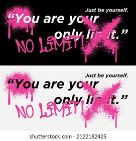 Urban typography street art graffiti no limit slogan print with neon pink spray effect for graphic tee t shirt or sweatshirt - Vector