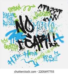 Urban typography street art graffiti no fear slogan print with spray splash effect for graphic tee t shirt or sweatshirt - Vector