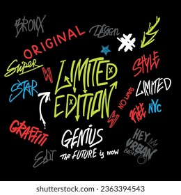 Urban typography street art graffiti slogan print with spray effect for graphic tee , web, card - Vector
