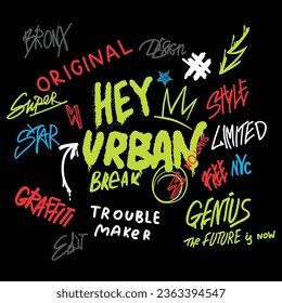 Urban typography street art graffiti slogan print with spray effect for graphic tee , web, card - Vector
