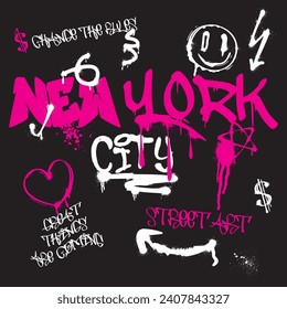 Urban typography street art graffiti New York slogan print with spray effect for graphic tee t shirt or sweatshirt - Vector