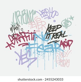 Urban typography street art graffiti slogan and elements print with spray splash effect for graphic tee t shirt or sweatshirt hoodie - Vector