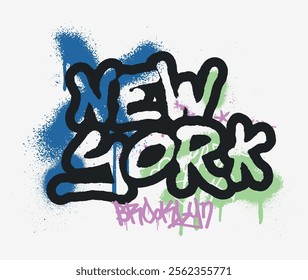 Urban typography street art graffiti new york brooklyn slogan print with spray splash effect for graphic tee t shirt or sweatshirt hoodie - Vector