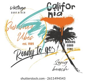 urban typography, surf graffity typography slogan print, California Ocean, take me to the sunshine, California Beach Paradise Print T-shirt Graphics Design, typography slogan on palm trees background