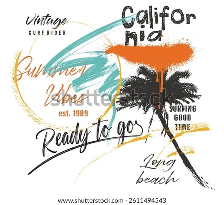 urban typography, surf graffity typography slogan print, California Ocean, take me to the sunshine, California Beach Paradise Print T-shirt Graphics Design, typography slogan on palm trees background