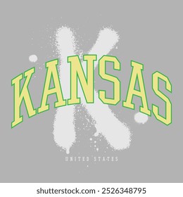 Urban typography and vintage typography college varsity Kansas slogan print for graphic tee t shirt or sweatshirt - Vector