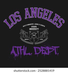 Tipografía Urbana y tipografía vintage universitaria varsity Los ángeles Athl. Dept. impresión de eslogan para camiseta gráfica o sudadera - Vector