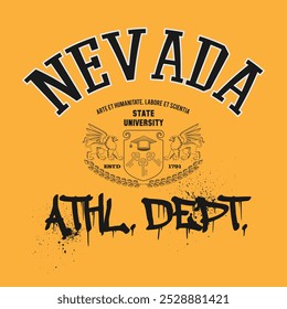 Urbane Typografie und Vintage Typografie College Varsity Nevada Athl. Abt. Slogan Print für grafisches T-Shirt oder Sweatshirt - Vector