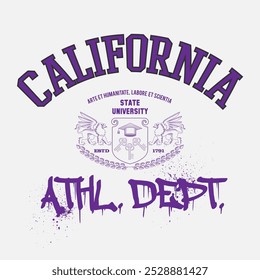 Urban typography and vintage typography college varsity California Athl. Dept. slogan print for graphic tee t shirt or sweatshirt - Vector