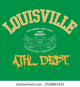 Tipografía Urbana y tipografía vintage universidad universitaria Louisville Athl. Dept. impresión de eslogan para camiseta gráfica o sudadera - Vector