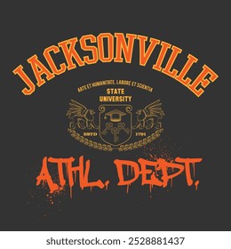 Urban typography and vintage typography college varsity Jacksonville Athl. Dept. slogan print for graphic tee t shirt or sweatshirt - Vector