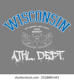 Urban typography and vintage typography college varsity Wisconsin Athl. Dept. slogan print for graphic tee t shirt or sweatshirt - Vector