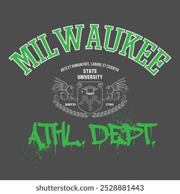 Urban typography and vintage typography college varsity Milwaukee Athl. Dept. slogan print for graphic tee t shirt or sweatshirt - Vector