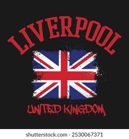 Urban typography and vintage typography college varsity Liverpool - United kingdom slogan print for graphic tee t shirt or sweatshirt - Vector