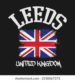 Urban typography and vintage typography college varsity Leeds - United kingdom slogan print for graphic tee t shirt or sweatshirt - Vector
