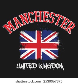 Tipografia urbana e tipografia vintage faculdade de ensino superior Manchester - Reino Unido slogan imprimir para camiseta t ou moletom gráfico - Vetor