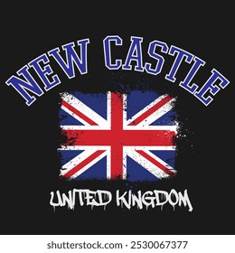Urban typography and vintage typography college varsity New Castle - United kingdom slogan print for graphic tee t shirt or sweatshirt - Vector