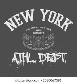 Urban typography and vintage typography college varsity New York - Athl. Dept. slogan print for graphic tee t shirt or sweatshirt - Vector