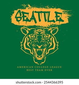 Urban typography and vintage typography college varsity Seattle slogan print for graphic tee t shirt or sweatshirt - Vector