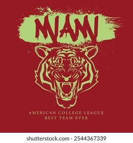 Urban typography and vintage typography college varsity Miami slogan print for graphic tee t shirt or sweatshirt - Vector