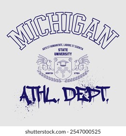 Urban typography and vintage typography college varsity Michigan slogan print for graphic tee t shirt or sweatshirt - Vector