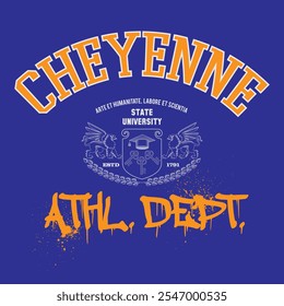 Urban typography and vintage typography college varsity Cheyenne slogan print for graphic tee t shirt or sweatshirt - Vector