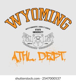 Urban typography and vintage typography college varsity Wyoming slogan print for graphic tee t shirt or sweatshirt - Vector