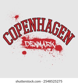 Urban typography and vintage typography college varsity Copenhagen - Denmark slogan print for graphic tee t shirt or sweatshirt - Vector