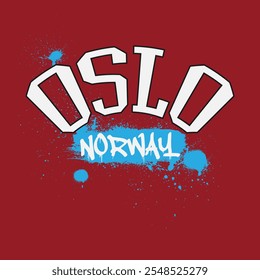 Tipografia urbana e tipografia vintage faculdade varsity Oslo - Noruega slogan print para T-shirt gráfica ou moletom - Vetor