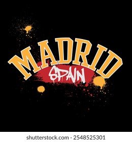 Urban typography and vintage typography college varsity Madrid - Spain slogan print for graphic tee t shirt or sweatshirt - Vector