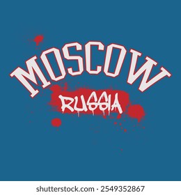 Urban typography and vintage typography college varsity Moscow - Russia slogan print for graphic tee t shirt or sweatshirt - Vector