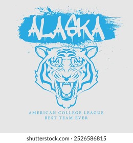 Urban typography and vintage typography with tiger head college varsity Alaska slogan print for graphic tee t shirt or sweatshirt - Vector