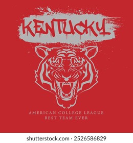 Urban typography and vintage typography with tiger head college varsity Kentucky slogan print for graphic tee t shirt or sweatshirt - Vector