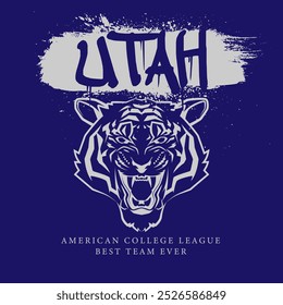 Urban typography and vintage typography with tiger head college varsity Utah slogan print for graphic tee t shirt or sweatshirt - Vector