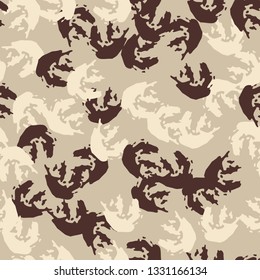 Urban UFO camouflage of various shades of beige and brown colors. It is a colorful seamless pattern that can be used as a camo print for clothing and background and backdrop or computer wallpaper