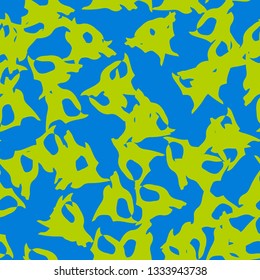 Urban UFO camouflage of various shades of blue and green colors. It is a colorful seamless pattern that can be used as a camo print for clothing and background and backdrop or computer wallpaper