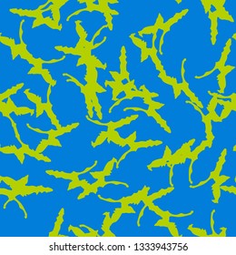 Urban UFO camouflage of various shades of blue and green colors. It is a colorful seamless pattern that can be used as a camo print for clothing and background and backdrop or computer wallpaper